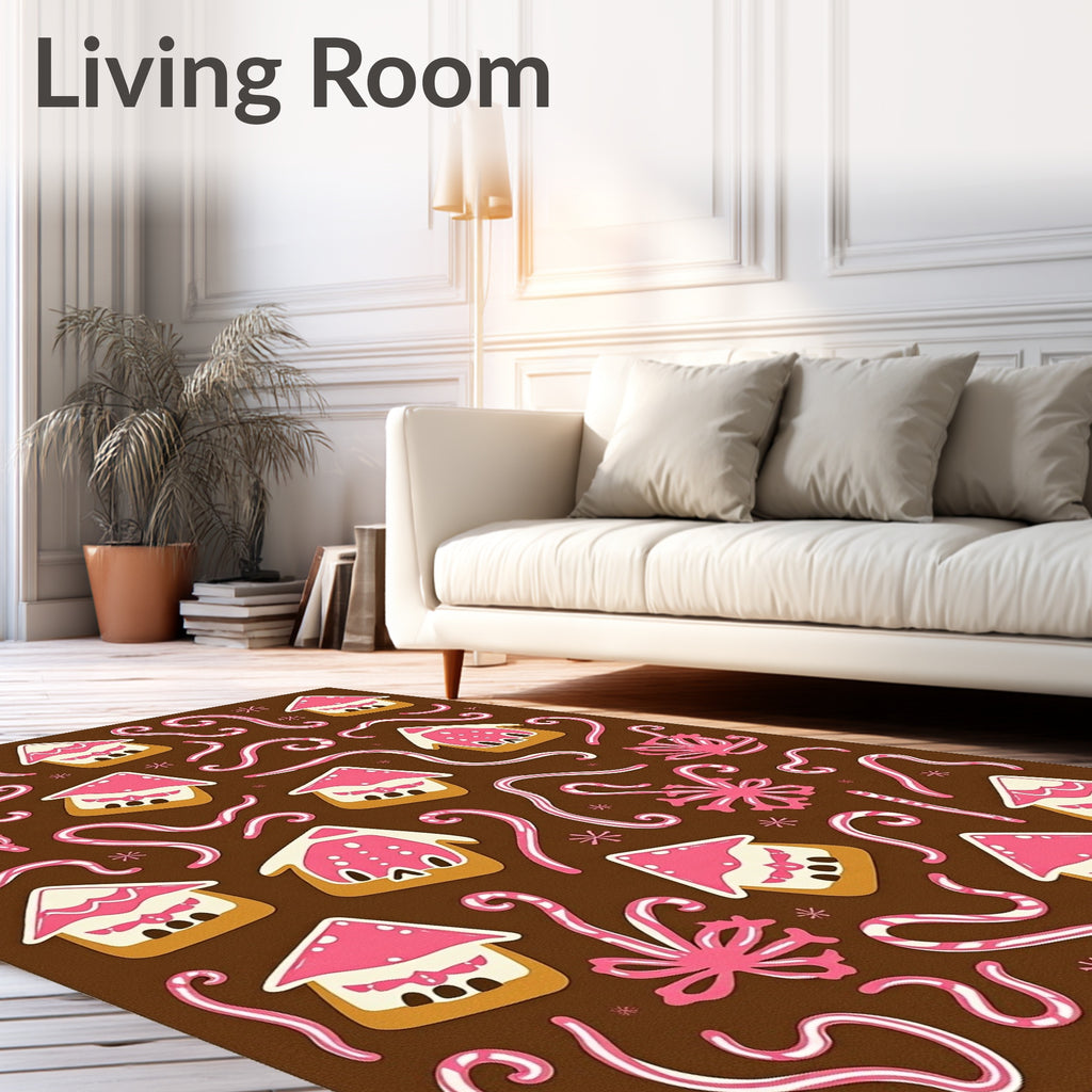 Pink Gingerbread Houses Candy Cane Swirl Rug
