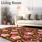 Pink Gingerbread Houses Candy Cane Swirl Rug