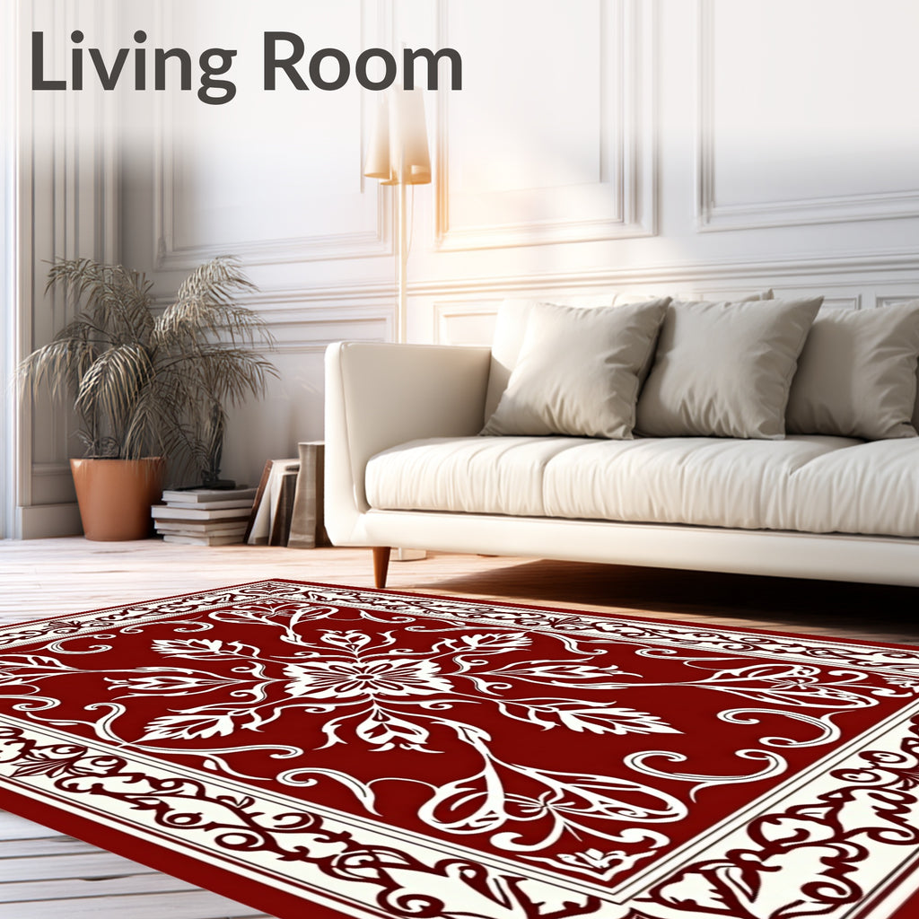 Rich Red Floral Medallion Border Rug