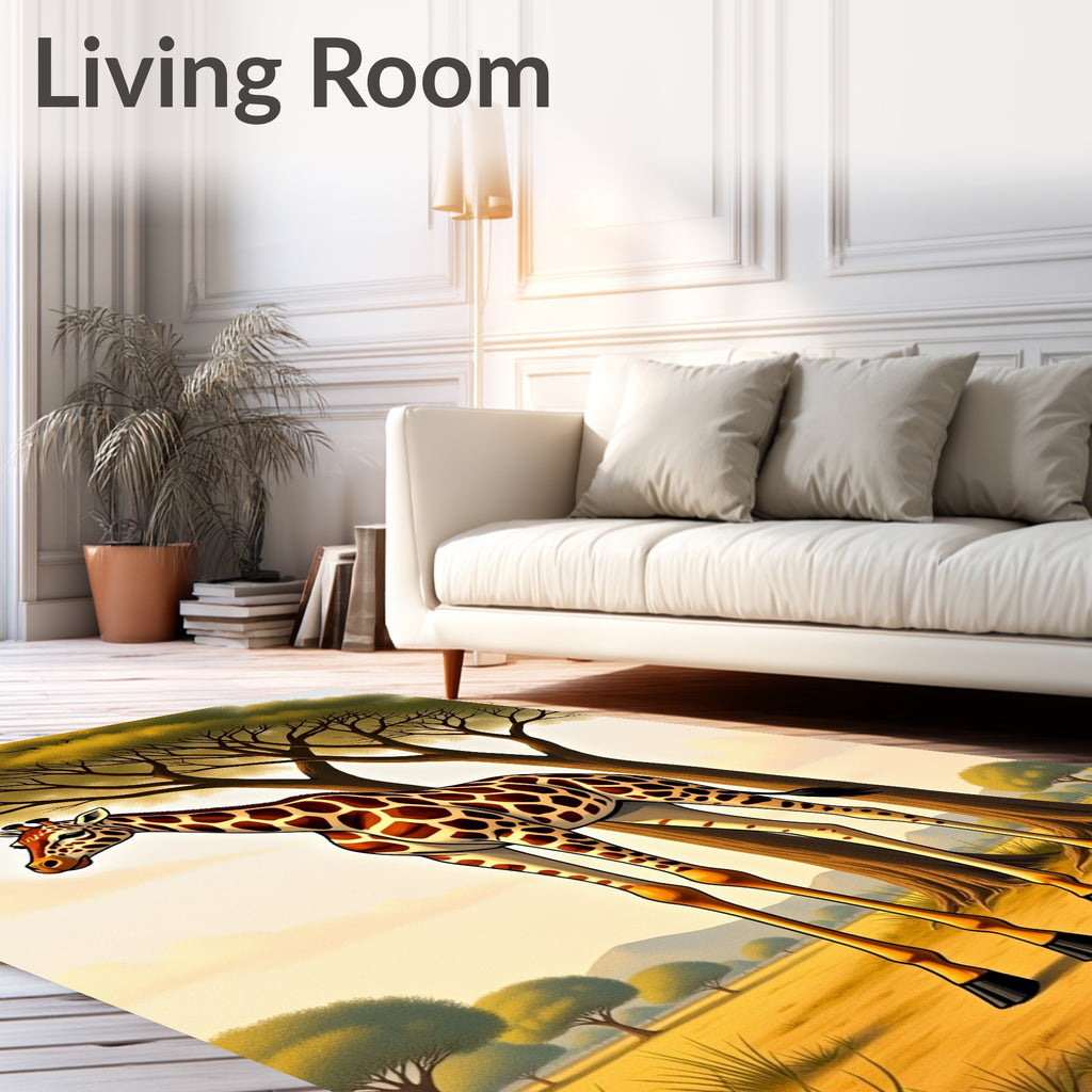 Safari Giraffe Under Canopy Trees Rug