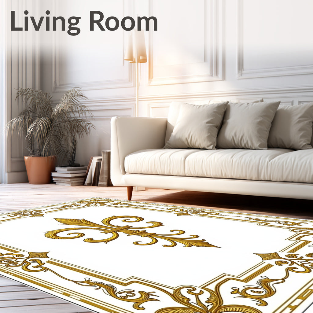 Ornate Gold Fleur de Lis Frame Rug