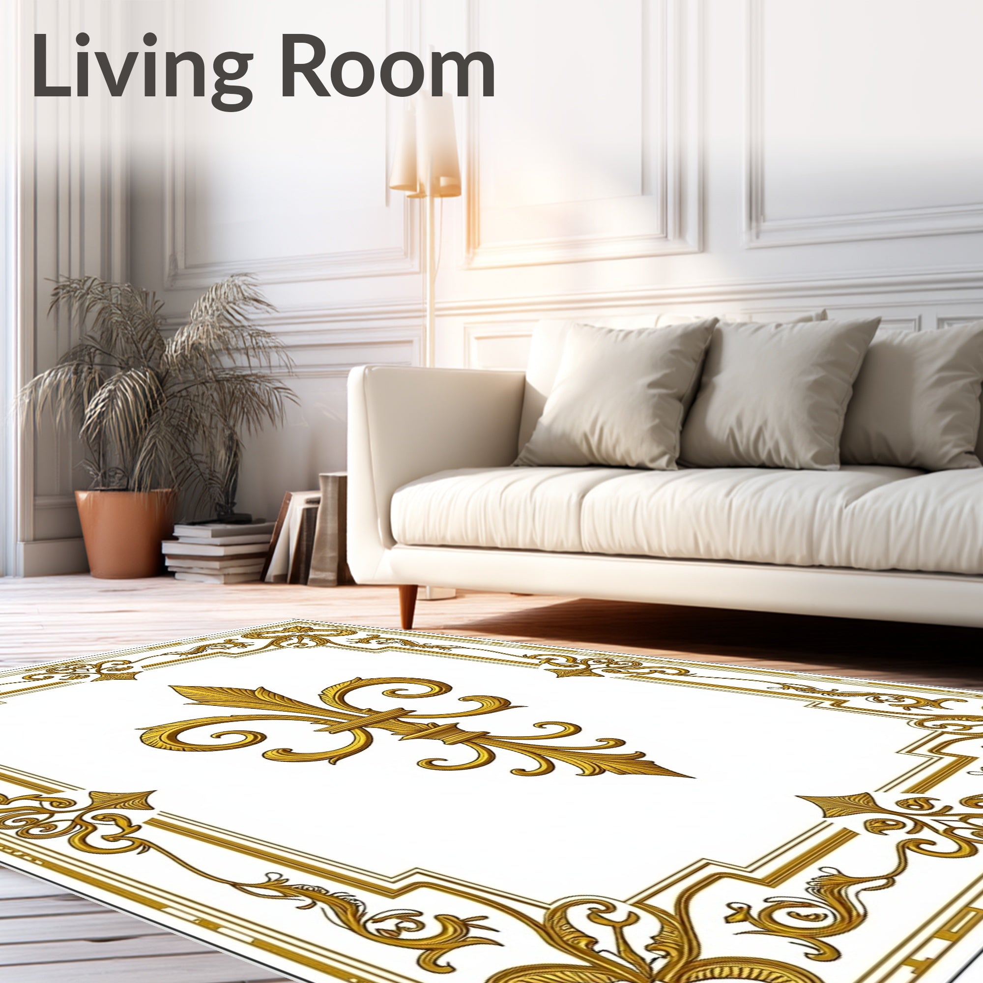 Ornate Gold Fleur de Lis Frame Rug