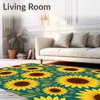 Radiant Yellow Sunflower Garden Teal Rug