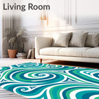 Teal Green White Swirling Wave Rug