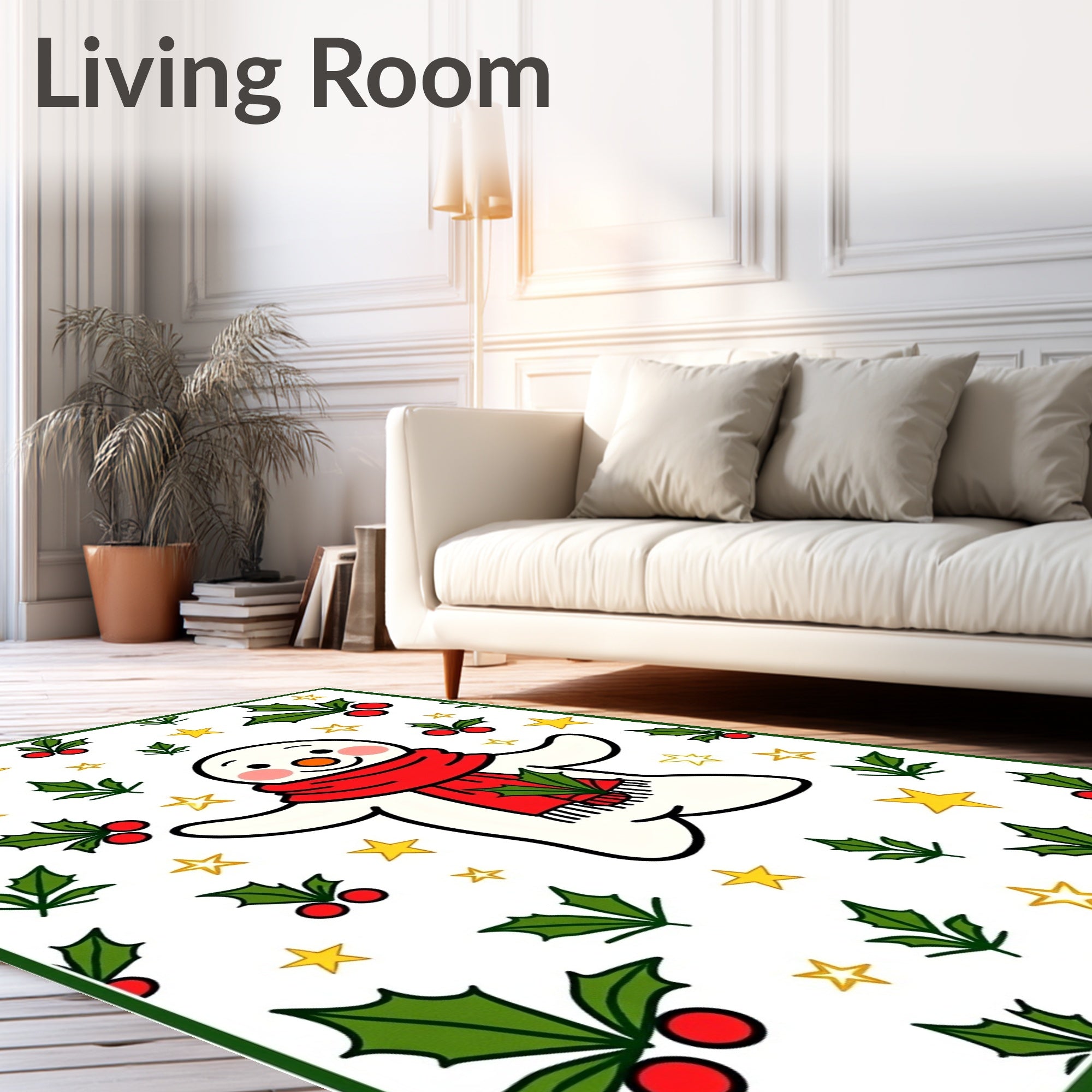 Merry Snowman Holly Star Scene Rug