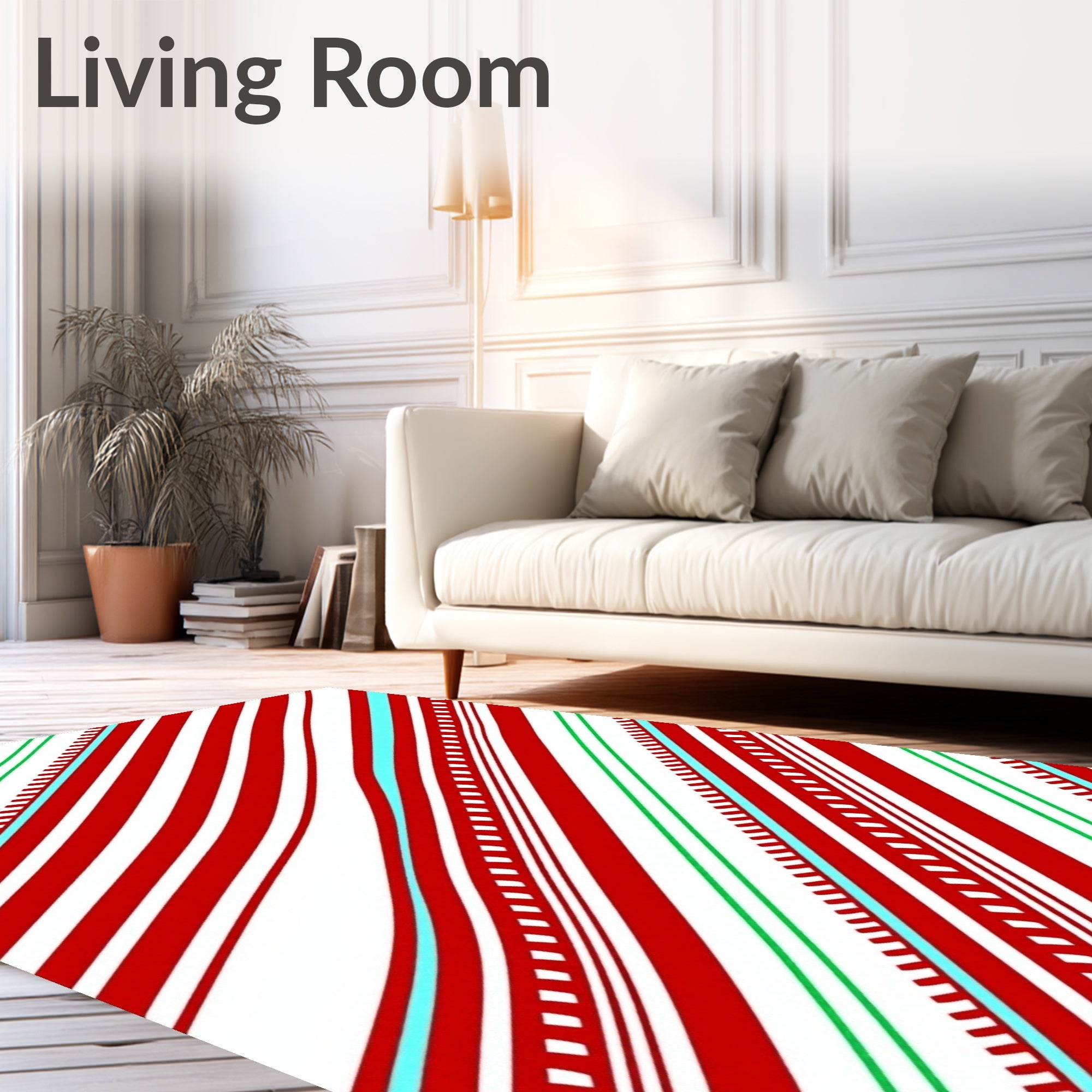 Diagonal Red White Candy Cane Stripes Rug