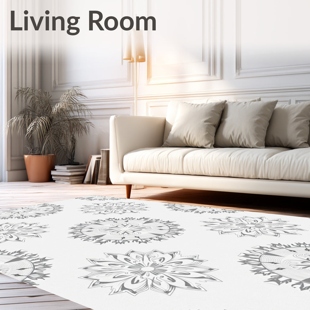 Silver Floral Mandala Medallion Repeating Rug