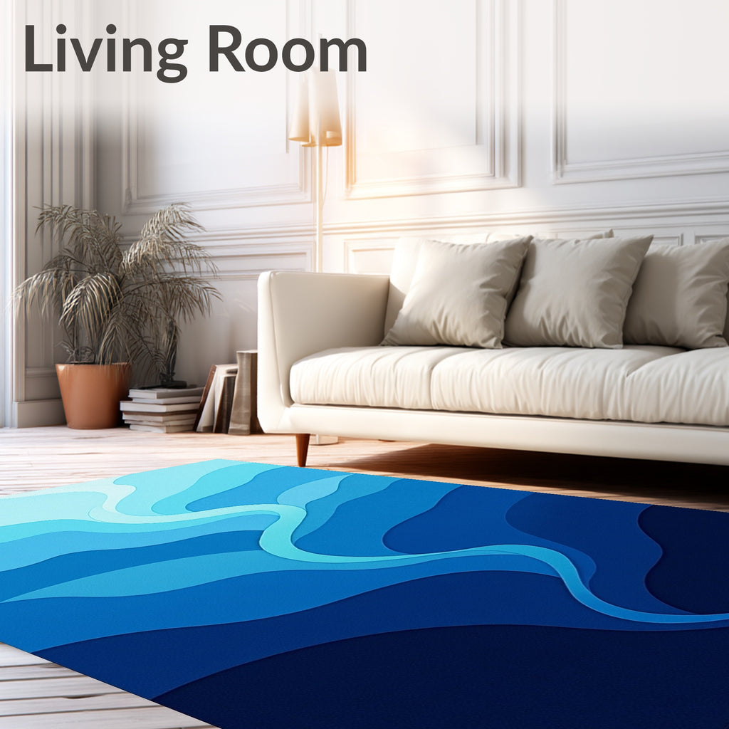 Deep Ocean Blue Layered Wave Rug