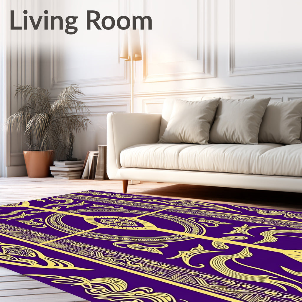 Royal Purple Golden Ornate Vertical Medallion Rug