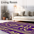 Royal Purple Golden Ornate Vertical Medallion Rug