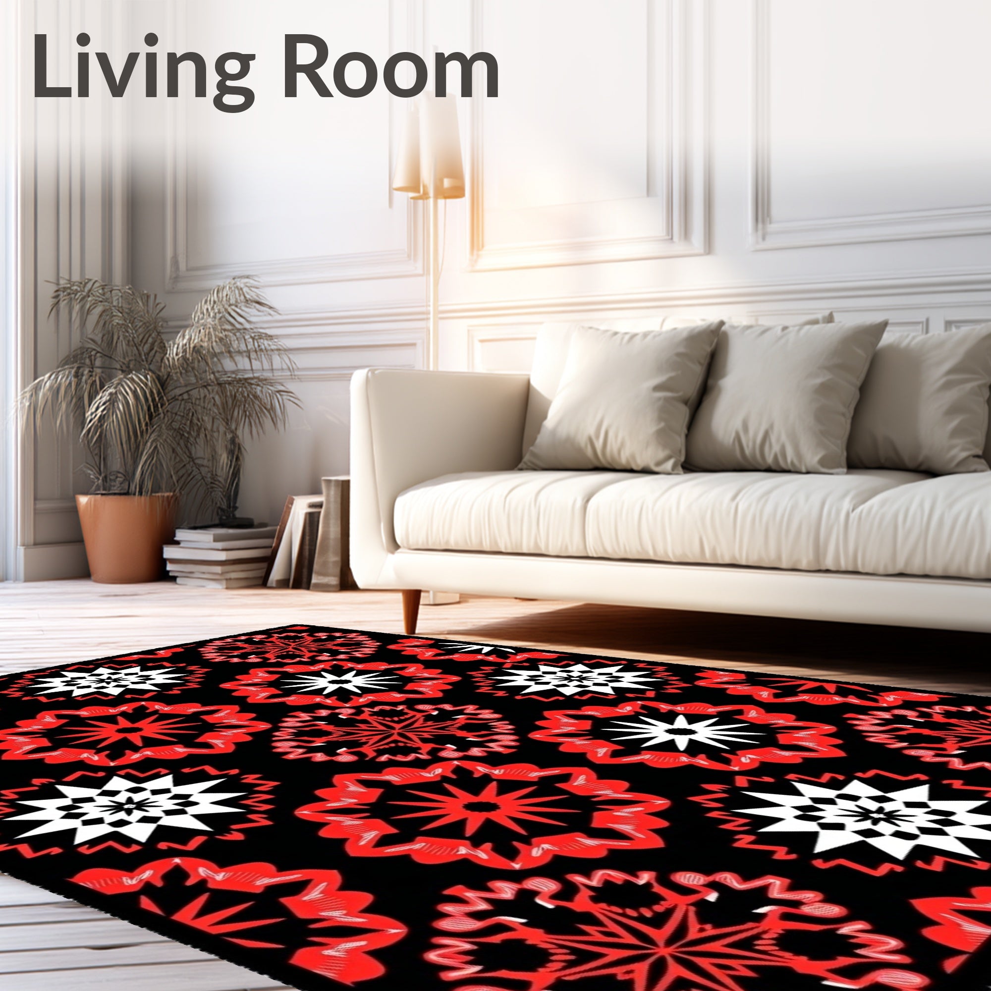 Bold Red and White Starburst Medallions Rug