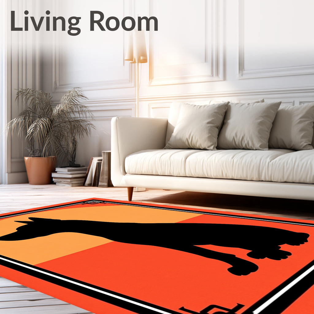 Black Dog Silhouette Sunset Frame Rug