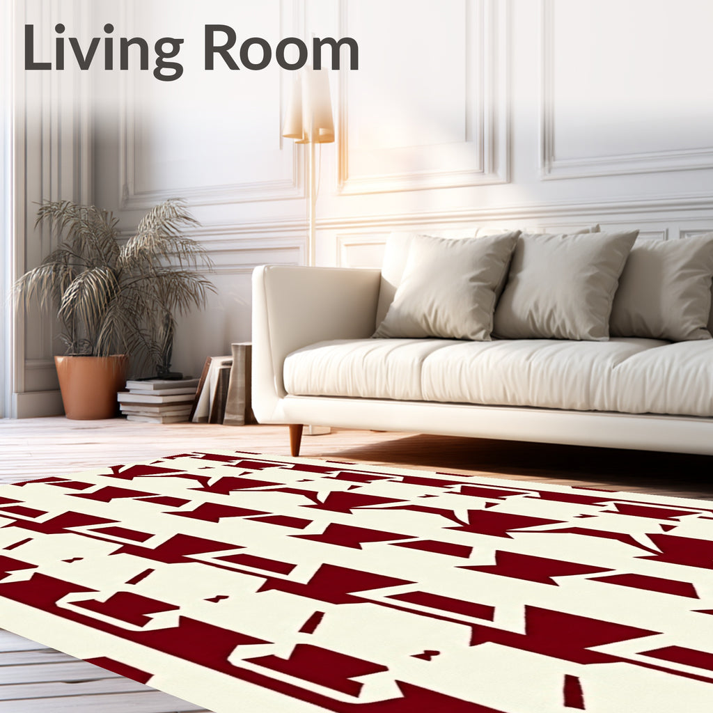 Crimson Cream Geometric Stripe Rug
