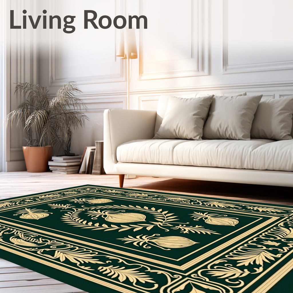 Vintage Emerald Onion Laurel Border Rug