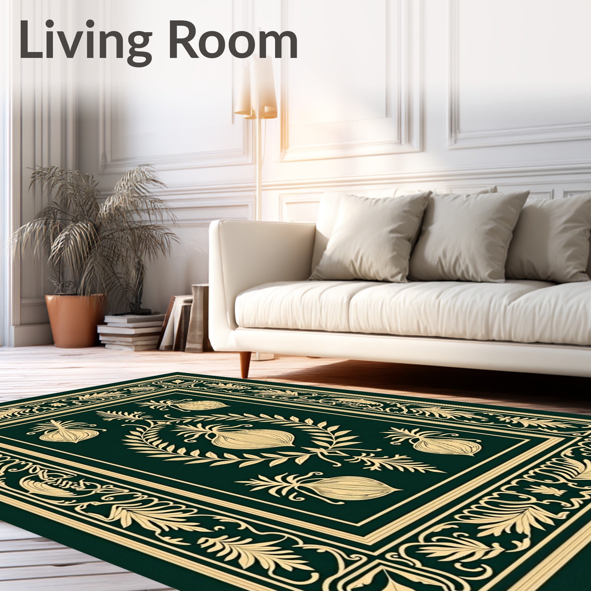 Vintage Emerald Onion Laurel Border Rug