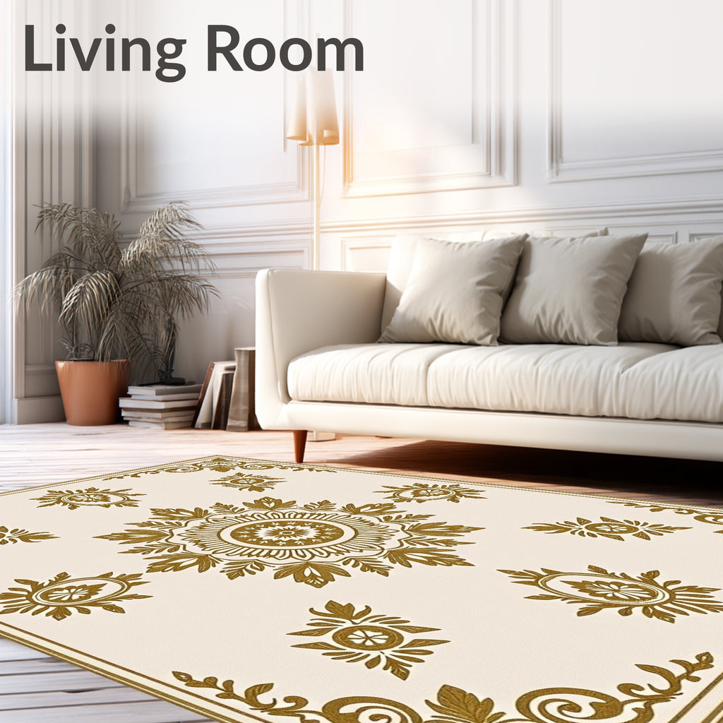 Gold Floral Mandala Corner Rug