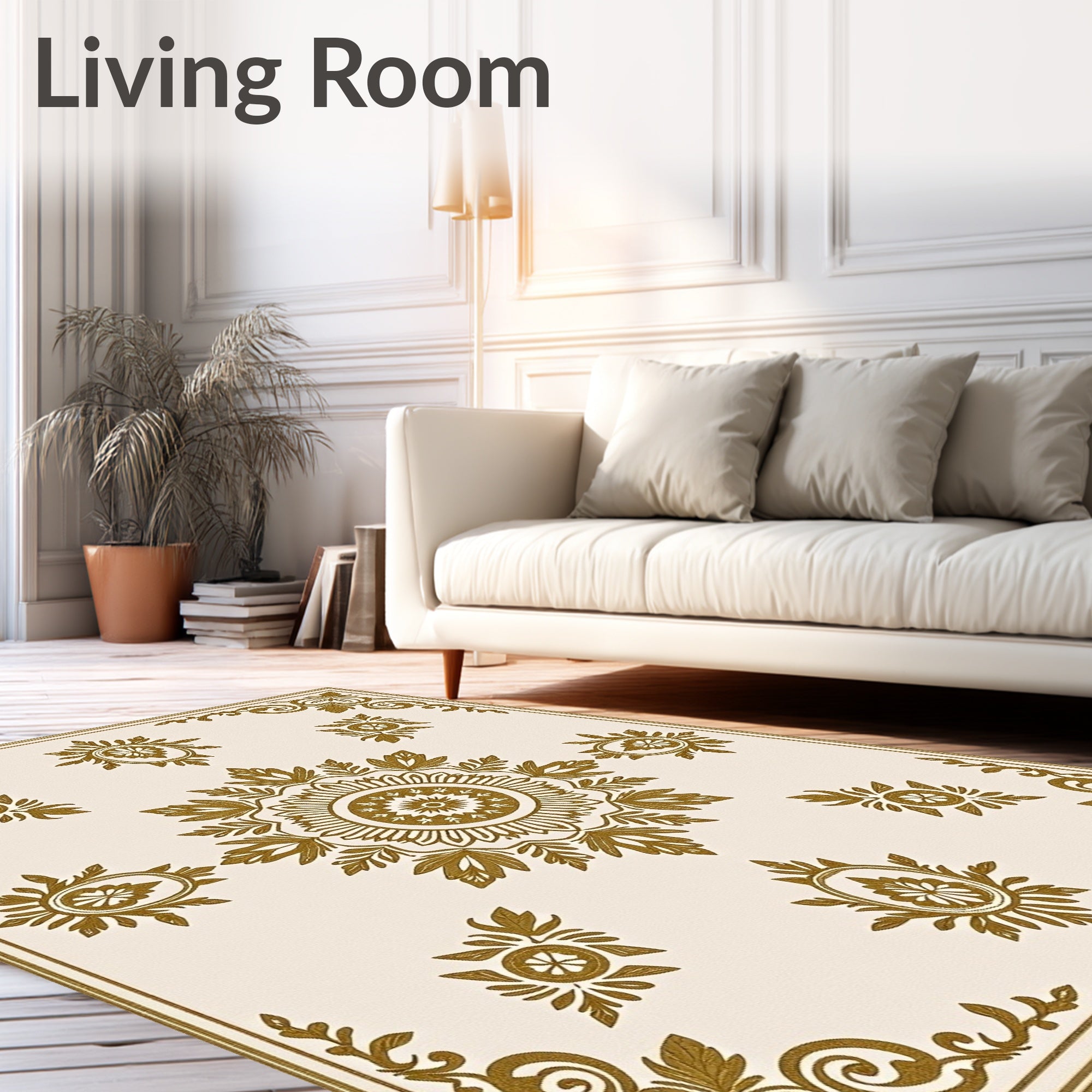 Gold Floral Mandala Corner Rug