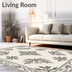 Ornate Beige Leaf Medallion Border Rug
