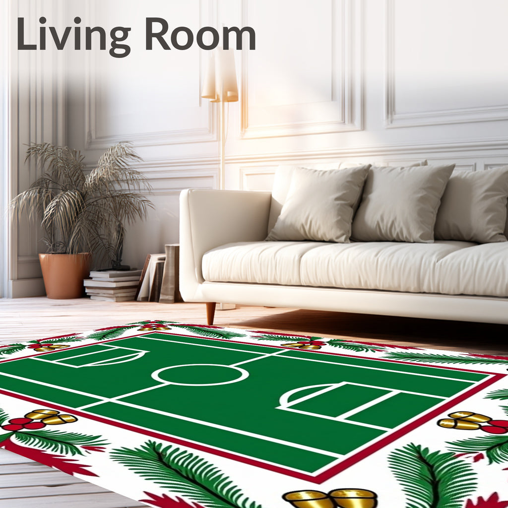 Festive Green Soccer Court Jingle Bells Rug