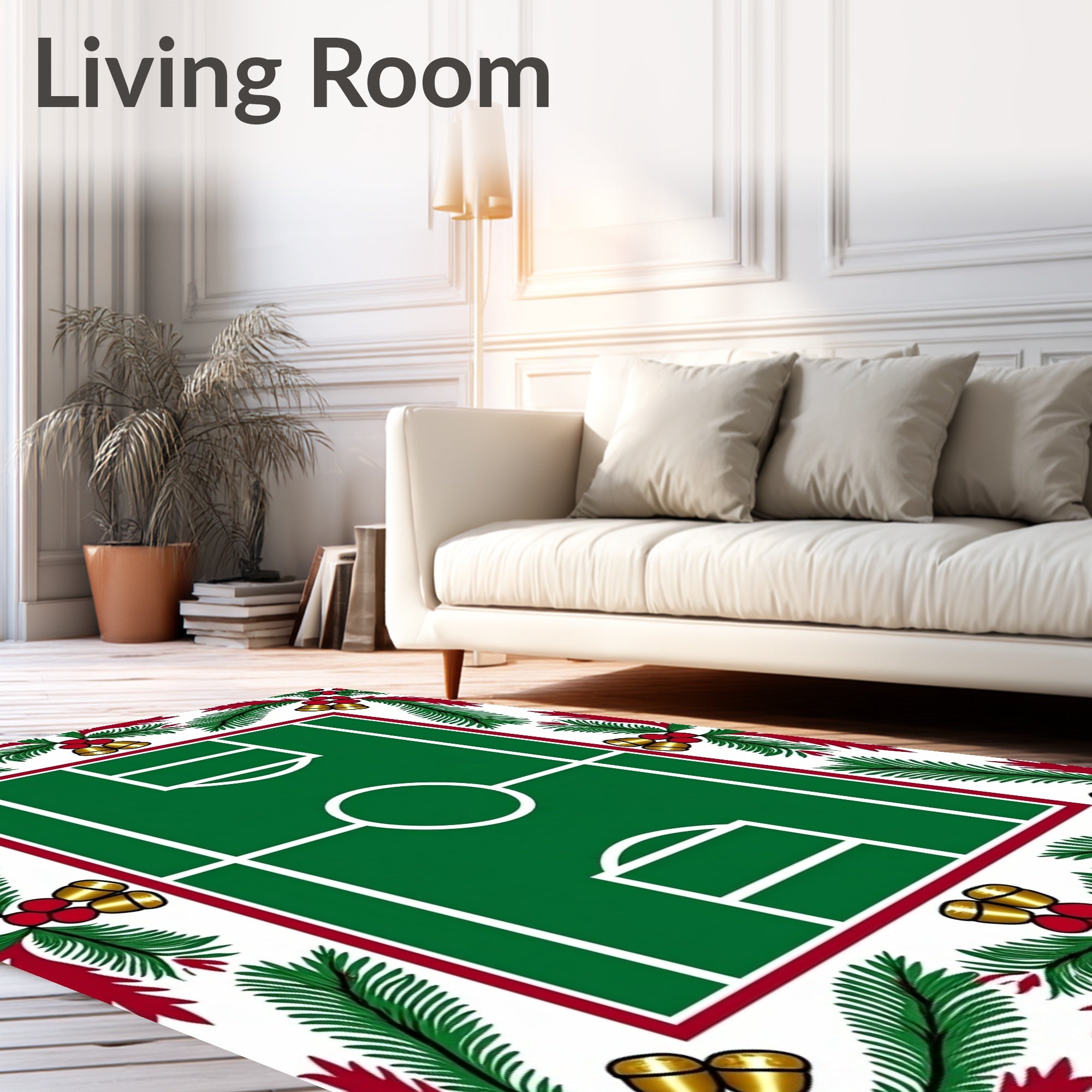 Festive Green Soccer Court Jingle Bells Rug
