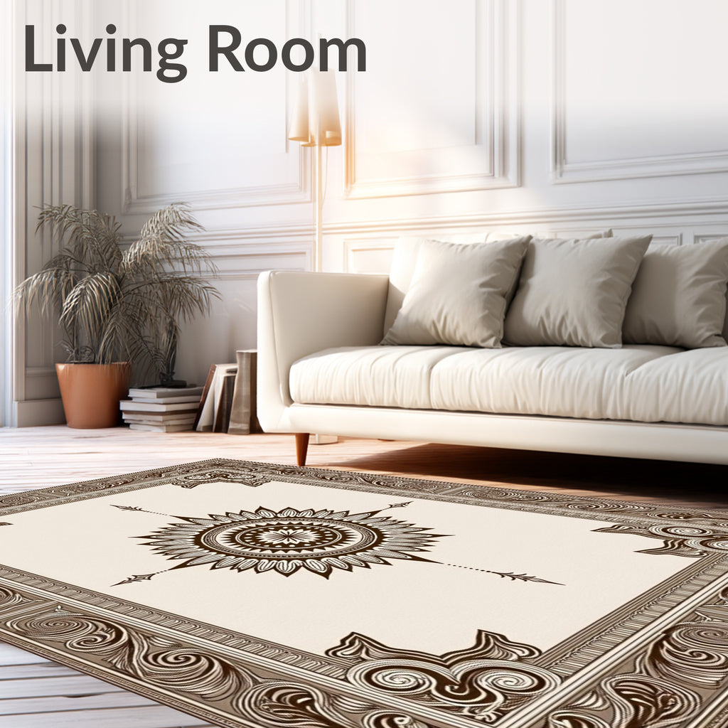 Brown Floral Sunburst Medallion Border Rug
