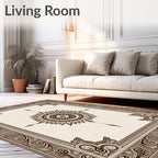 Brown Floral Sunburst Medallion Border Rug