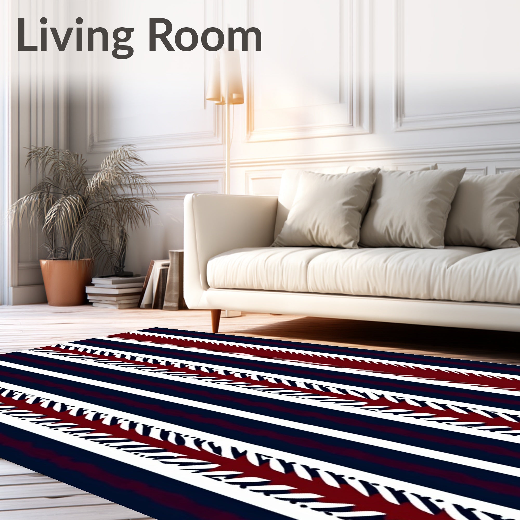 Crimson White Navy Vertical Stripe Accent Rug