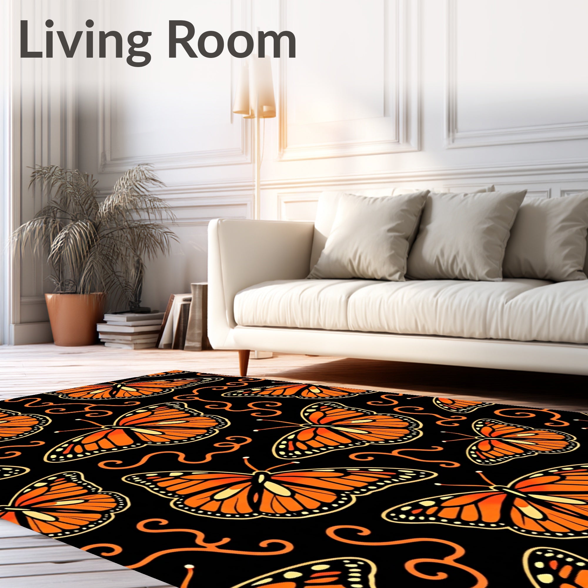 Orange Monarch Butterfly Swirls Rug