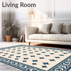 Cream Navy Floral Border Medallion Rug