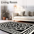 Black and Cream Scrollwork Frame Rug