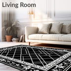 Black White Floral Geometric Lattice Rug
