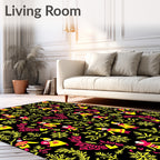 Whimsical Figures Yellow Pink Folk Art Rug