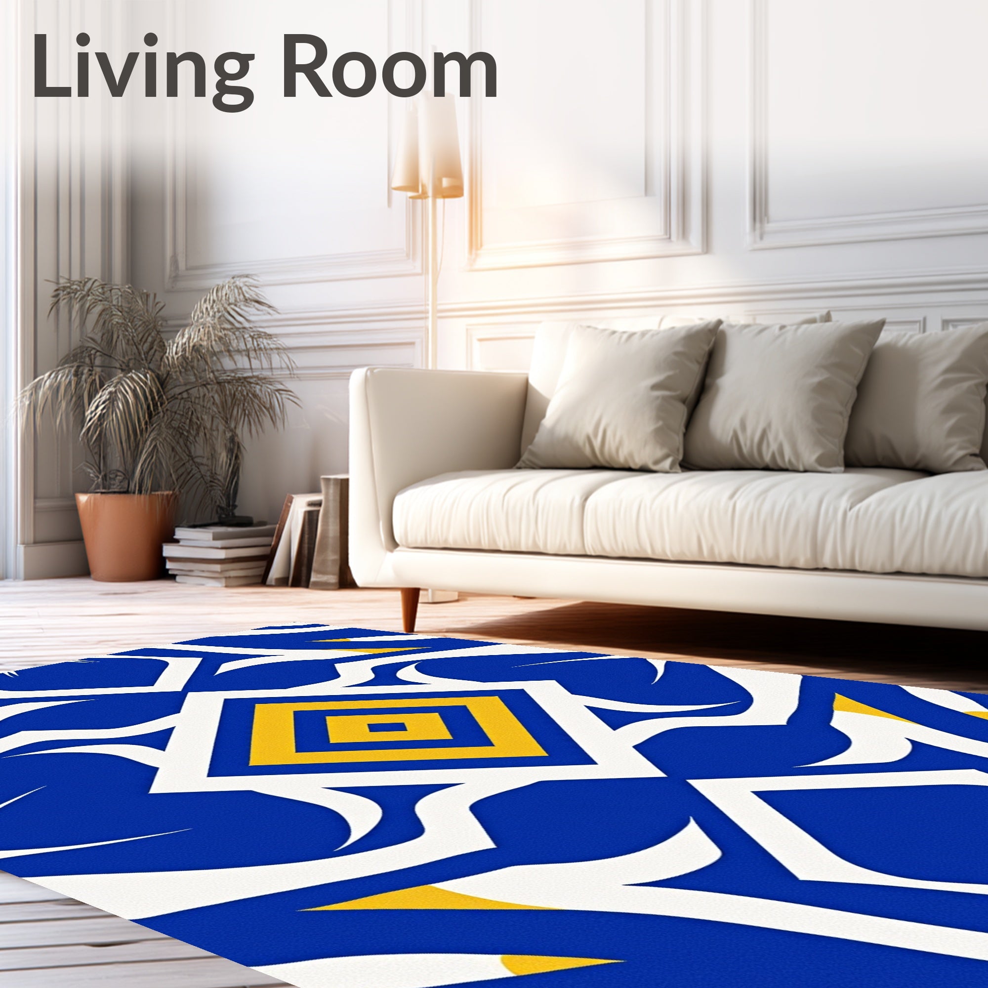 Bold Yellow Blue Geometric Diamond Rug