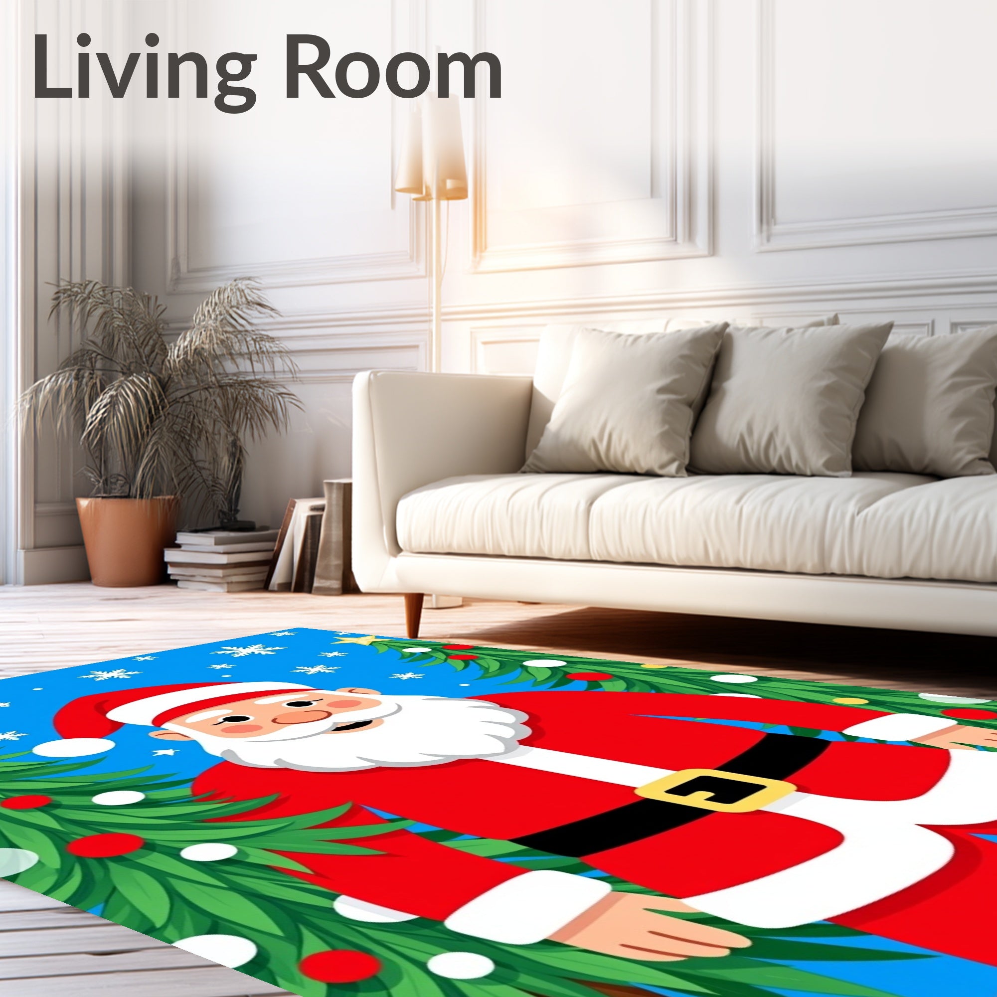 Merry Santa Claus and Snowflakes Festive Trees Rug