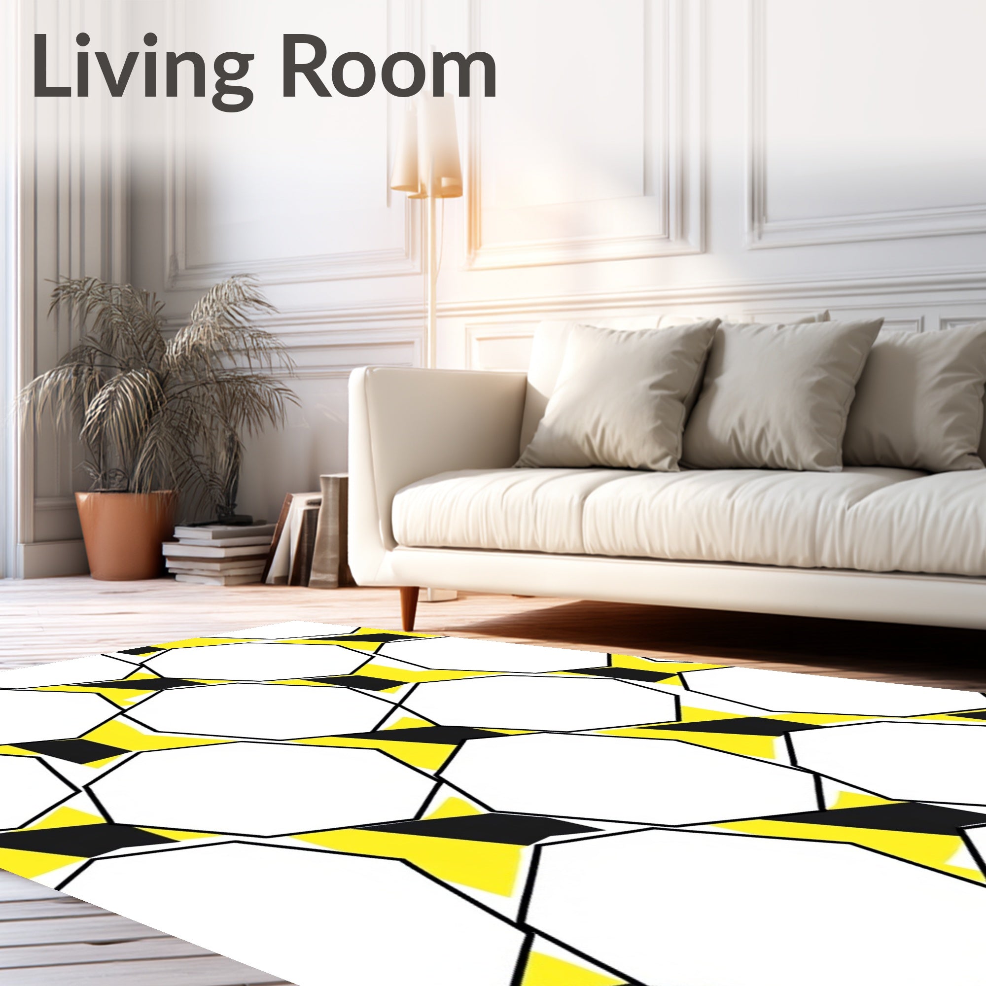 Modern Yellow Black Geometric Starburst Rug