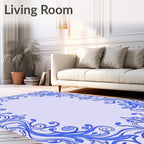 Ornate Blue Scrollwork Border Rug