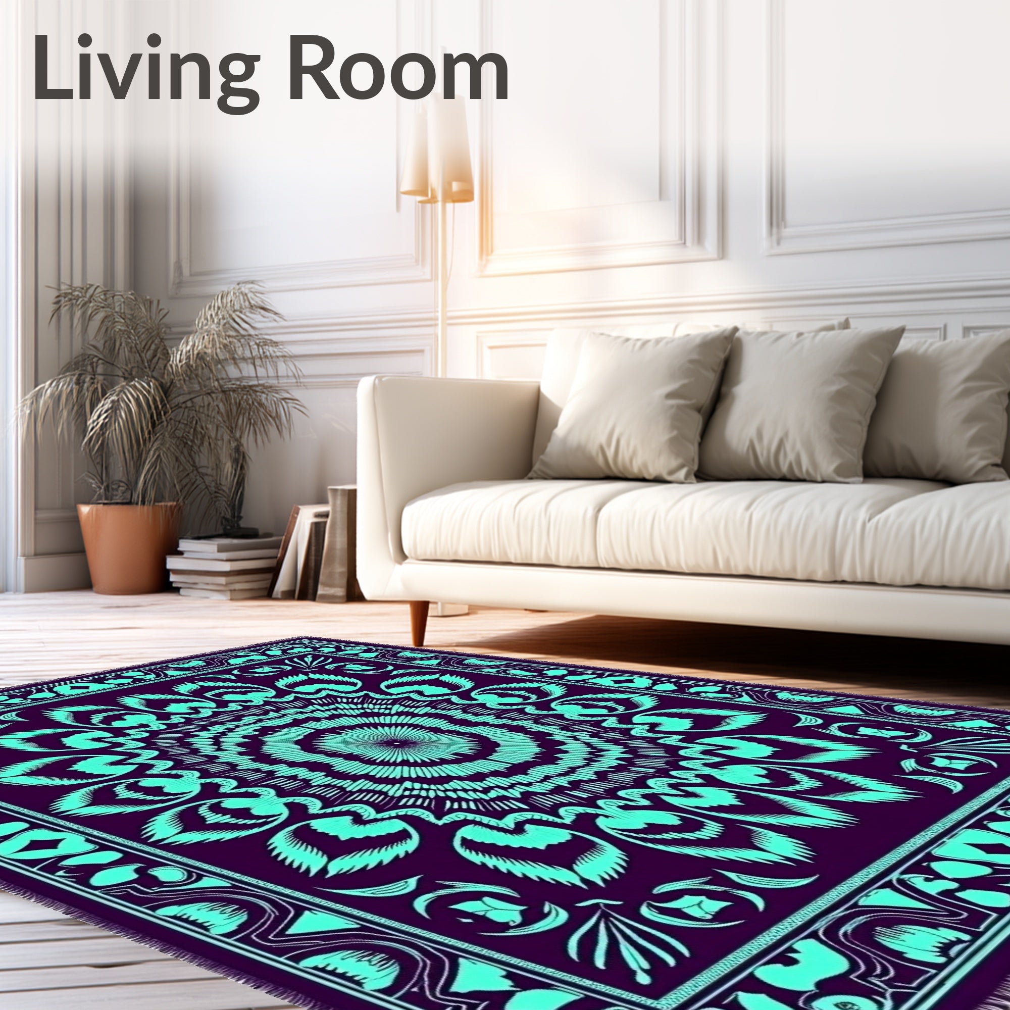 Plum Teal Mandala Floral Medallion Rug