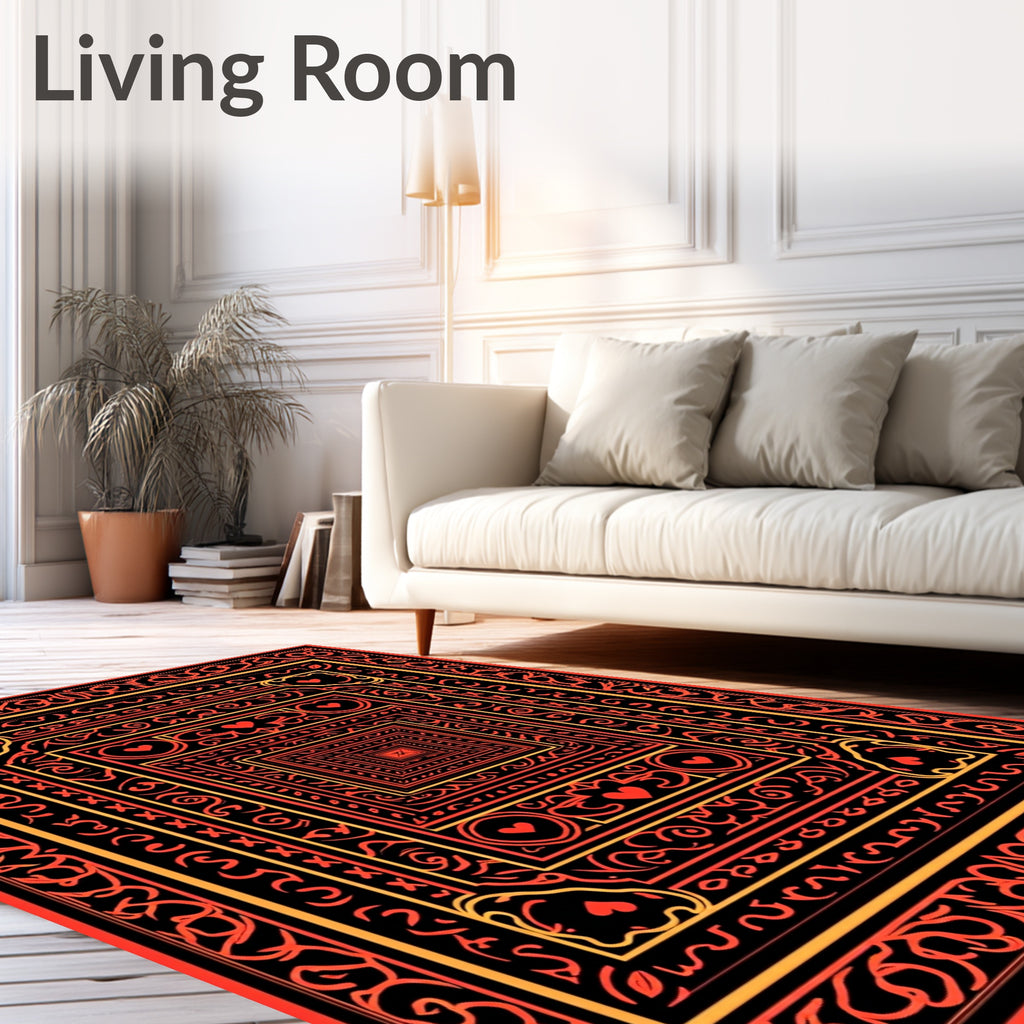 Bold Red Orange Nested Heart Frames Rug