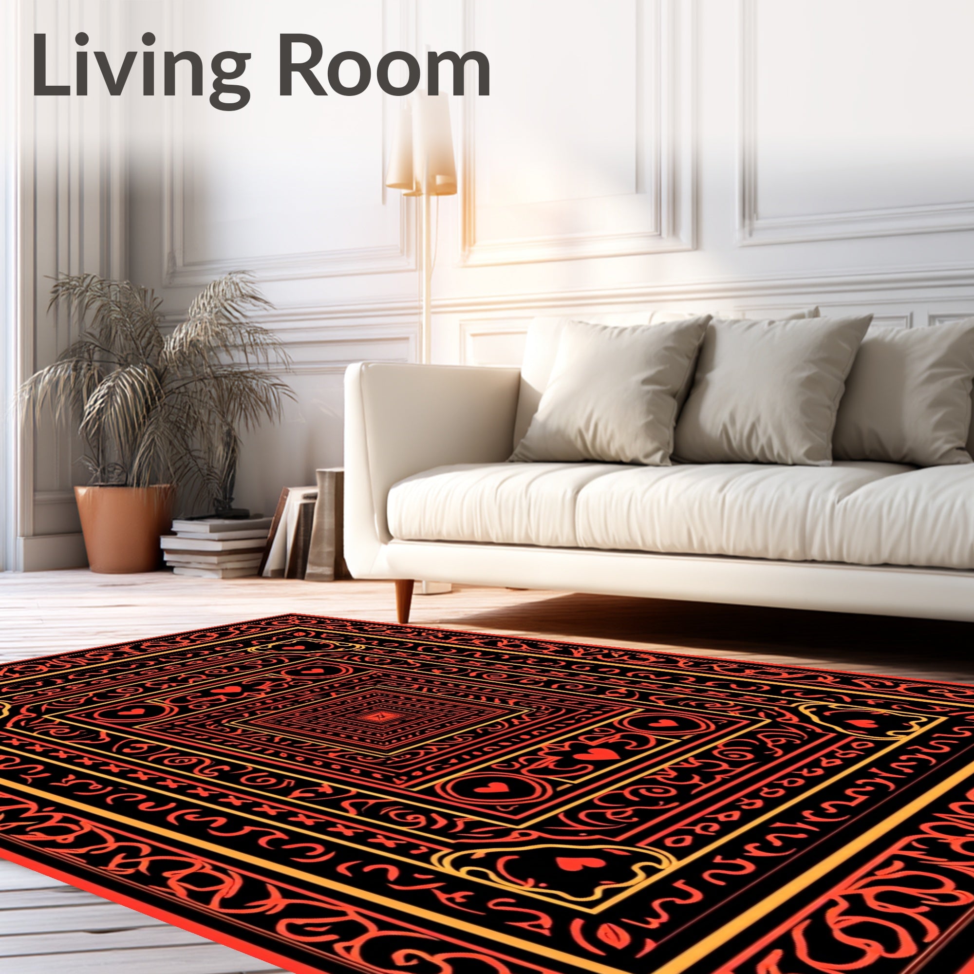 Bold Red Orange Nested Heart Frames Rug