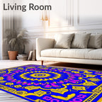 Vibrant Blue Yellow Floral Round Rug