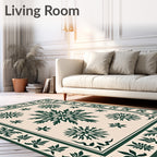 Forest Green Floral Medallion Cream Rug