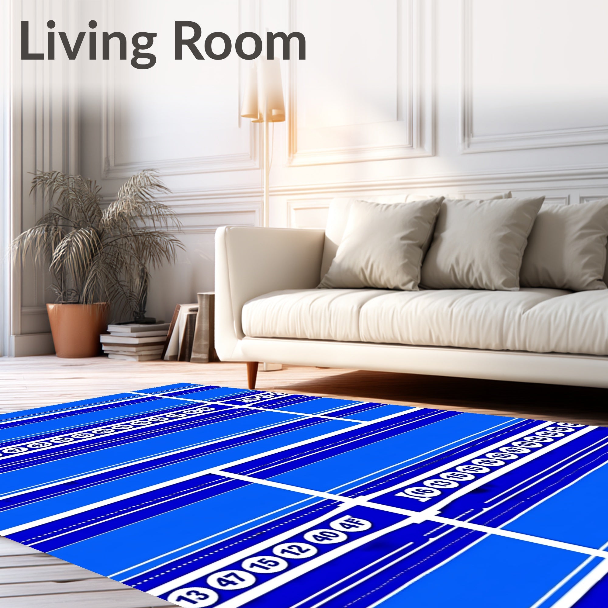 Blue Linear Number Stripe Rug