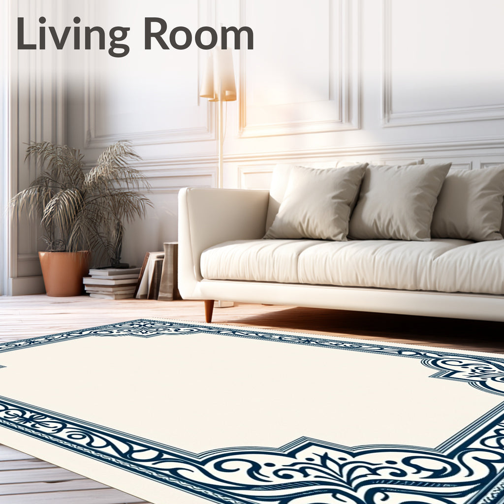 Ornate Navy Blue Vintage Scroll Rug