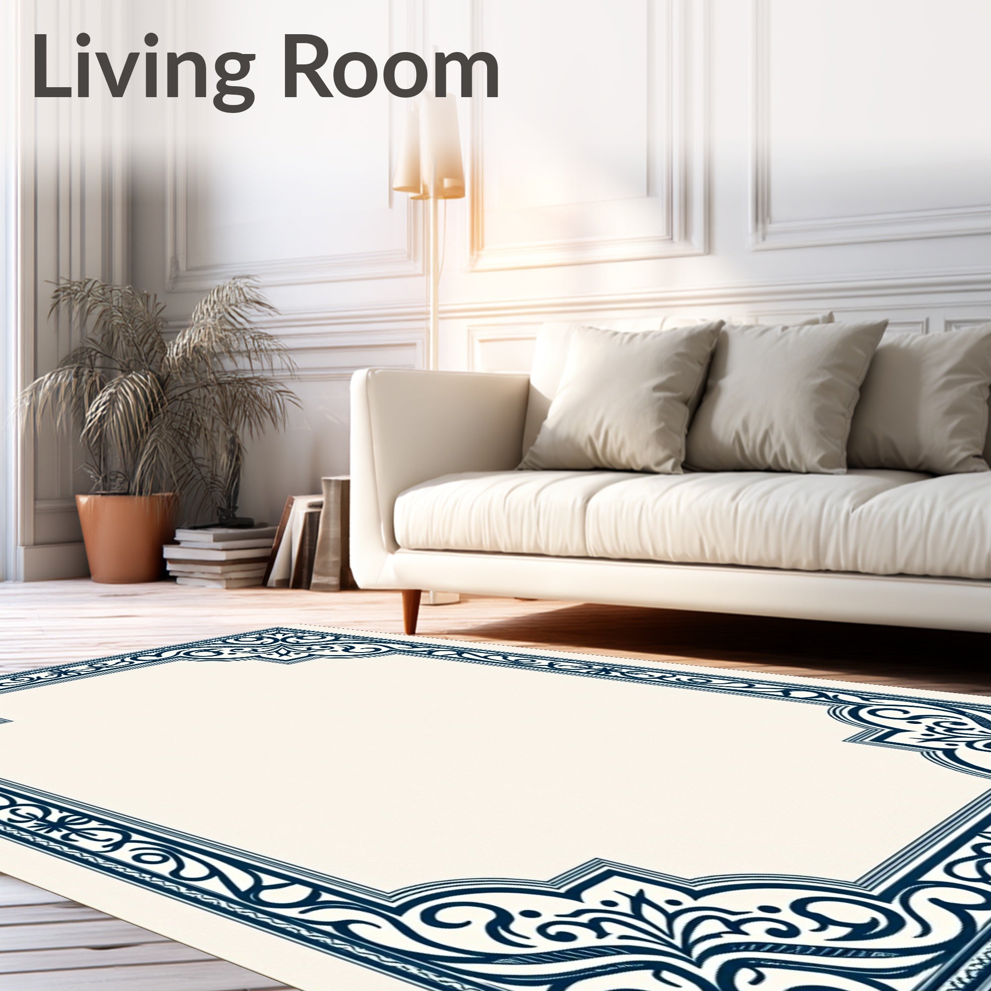 Ornate Navy Blue Vintage Scroll Rug