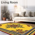 Vibrant Yellow Plum Geometric Medallion Rug