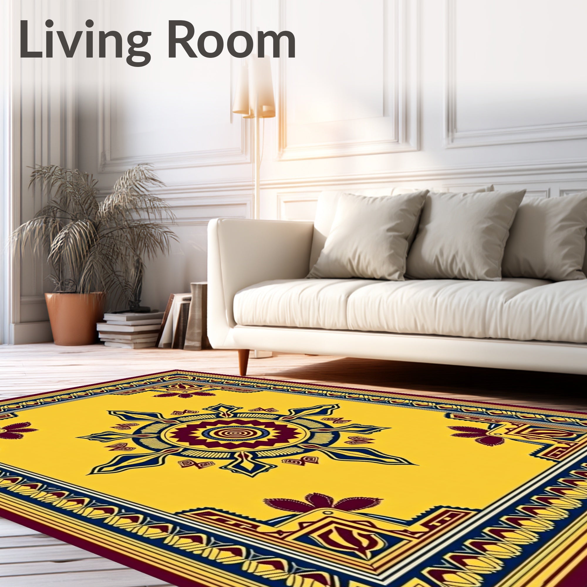 Vibrant Yellow Plum Geometric Medallion Rug