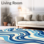 Retro Blue Ivory Swirl Wave Rug
