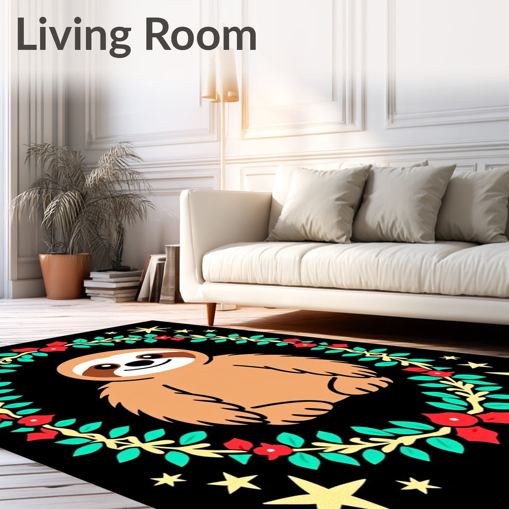 Cute Sloth Wreath Christmas Stars Rug