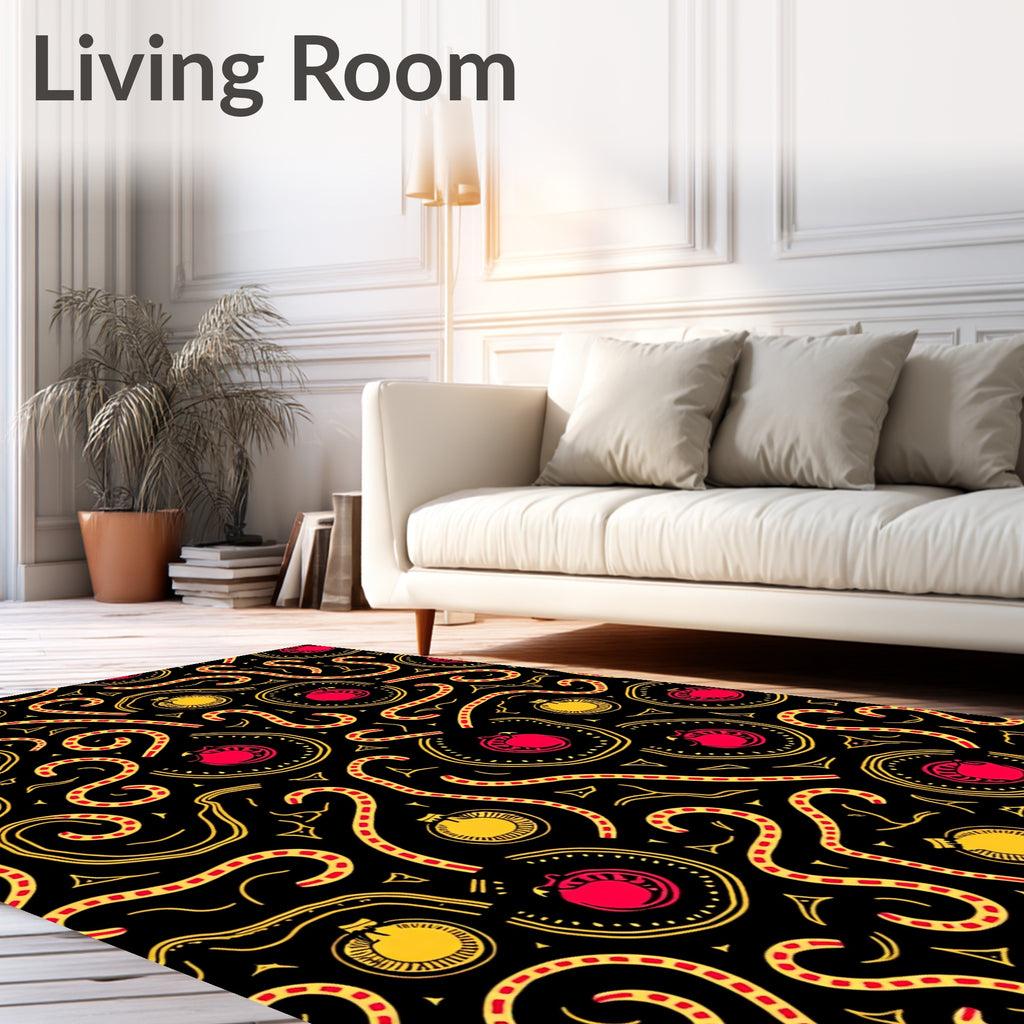 Crimson Yellow Bauble Swirl Holiday Rug