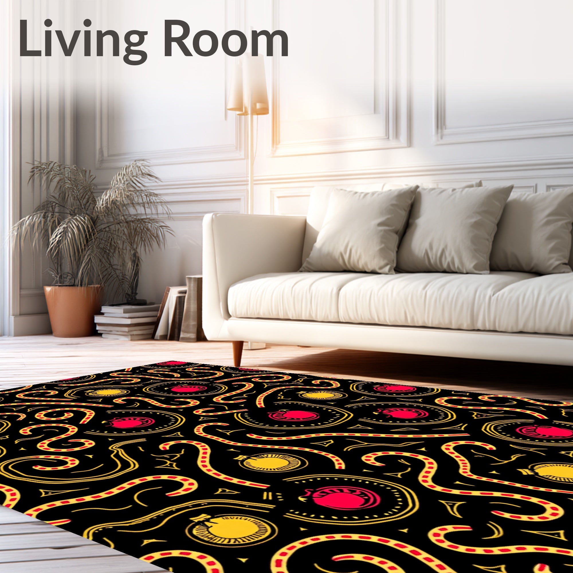 Crimson Yellow Bauble Swirl Holiday Rug